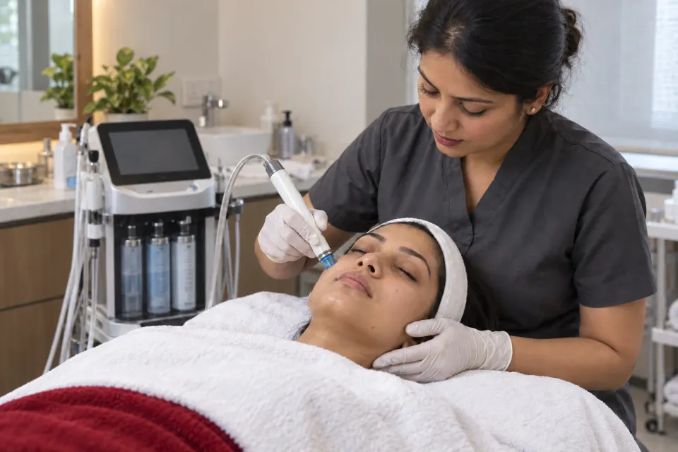 A Vinitas therapist performing a Hydra facial treatment